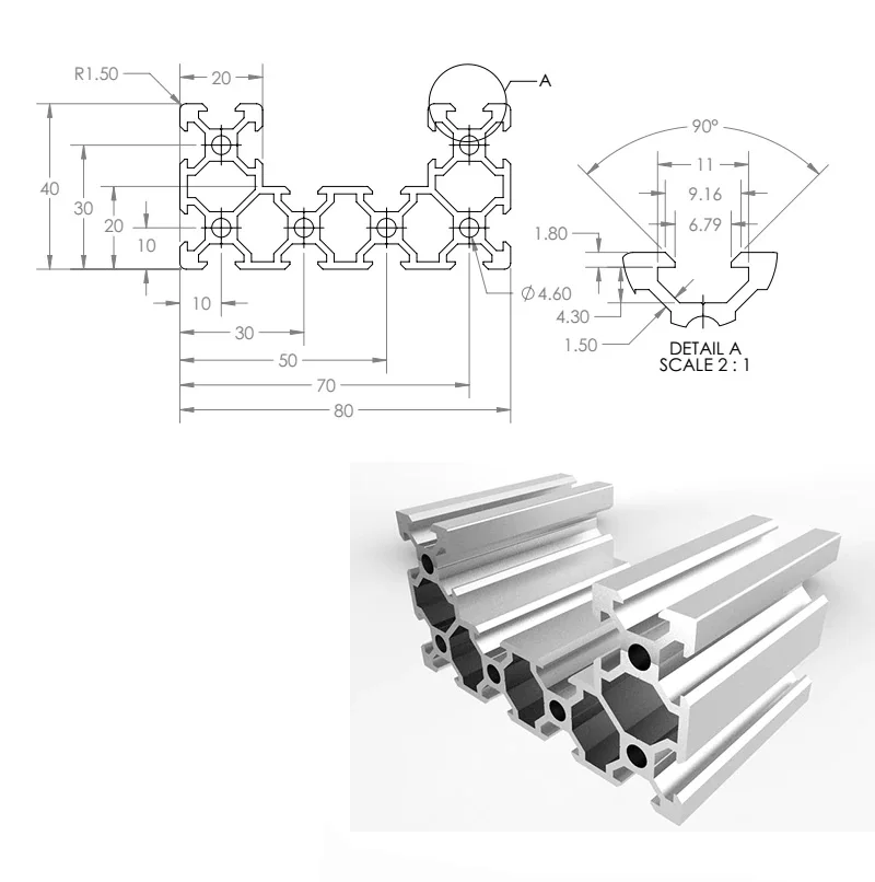  Guía lineal de perfil de aluminio 4080, guía lineal anodizada,  utilizada para extrusión de aluminio CNC 3D, perfil 4080, grosor de pared  0.197 in, 27.559 in : Herramientas y Mejoras del Hogar