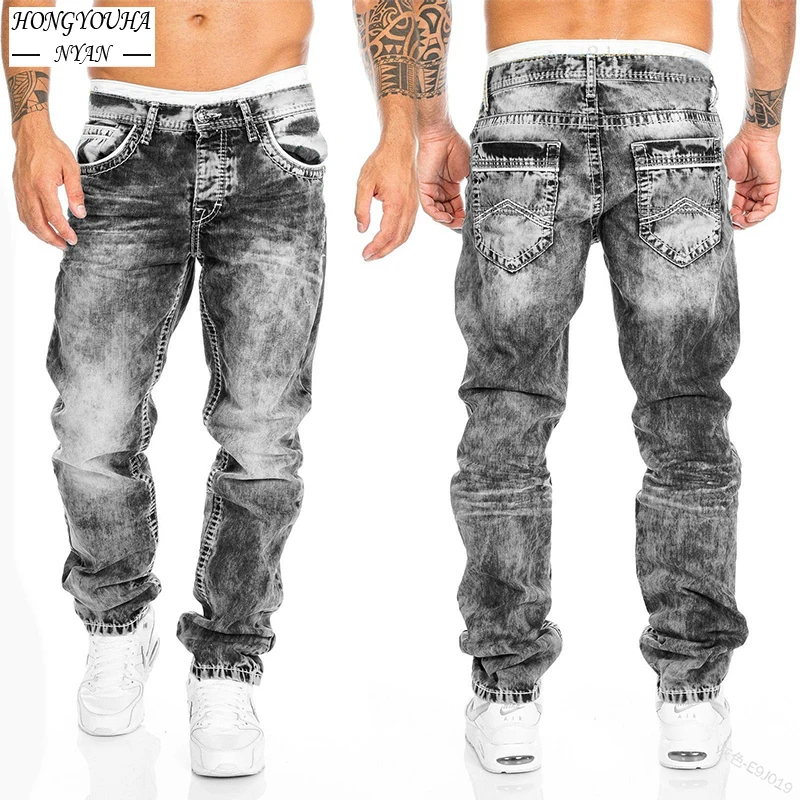 High Street Fashion Men Jeans A Gamba Dritta Boyfriend Luxury Baggy Cacual Pantaloni Lunghi In Denim Streetwear Vintage Wash Denim Pants