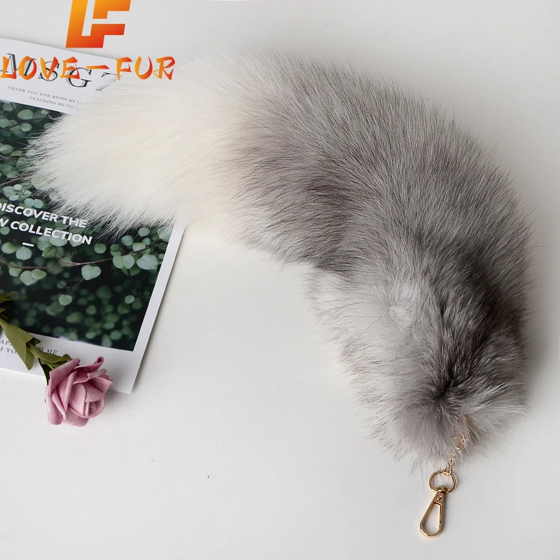 Porte-clés Pompon Fourrure Synthétique Long Blanc/marron Pour Sac à Main
