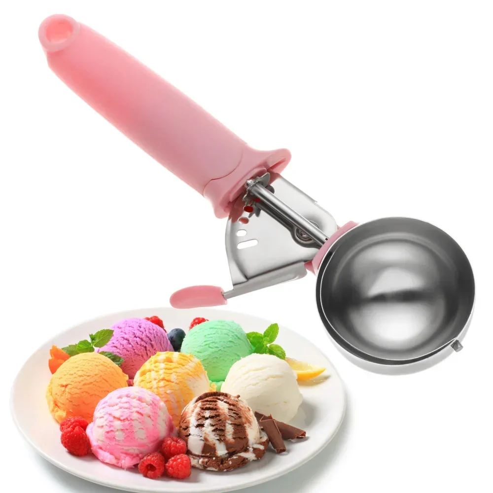 Ice Cream Scoop with Trigger Fruit Scoop with Comfort Grip Handle Stainless Steel Ice Cream Scoop for Home Ice Cream Tool