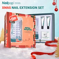 Nailpop Christmas Nail Art Kit Xmas Fake Nail Tips Set Portable UV LED Lamp Soft Gel Glue for Quick Nails Extension Gift Kit 1