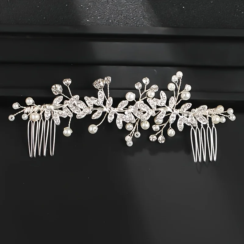 Kristal Parel Haar Kam Clip Pin Strass Blad Haar Kam Hoofdband Tiara Voor Vrouwen Bruid Bruiloft Haaraccessoires Sieraden Kam