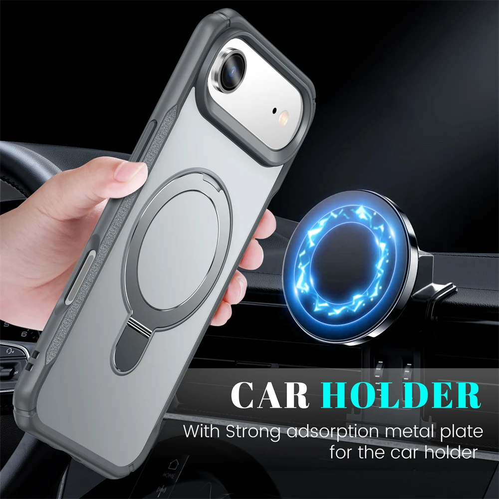 Matte Magnetic Phone Case with Ring Stand and Lens Protector