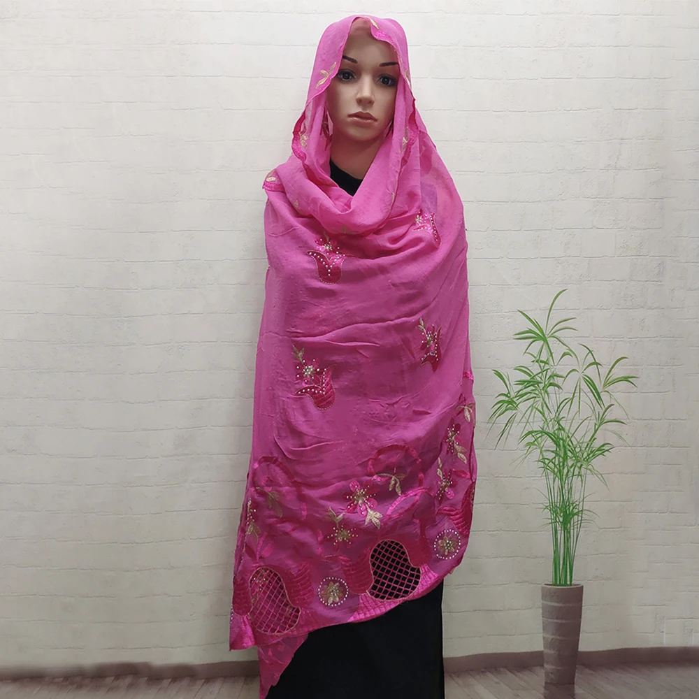 Dubai Scarf For Muslim Women African Hijab Islam Hijab Pashmina Turban Headscarf Embroidery Shawls Scarf 100% Cotton