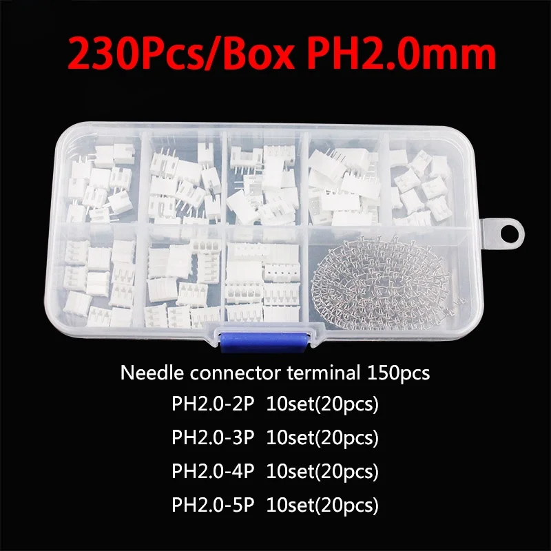 

230Pcs/Box PH2.0 2p 3p 4p 5 Pin 2.0mm Pitch Terminal Kit / Housing / Pin Header JST Connector Wire Adaptor PH Kits for 3D Printe