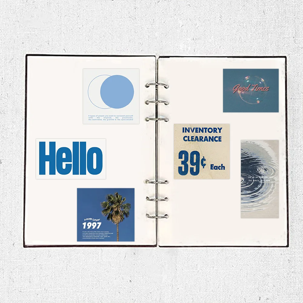 50/57pcs 블루 스티커 미적 방수 노트북 스티커 데칼 물병 노트북 컴퓨터 스케이트 보드 스티커