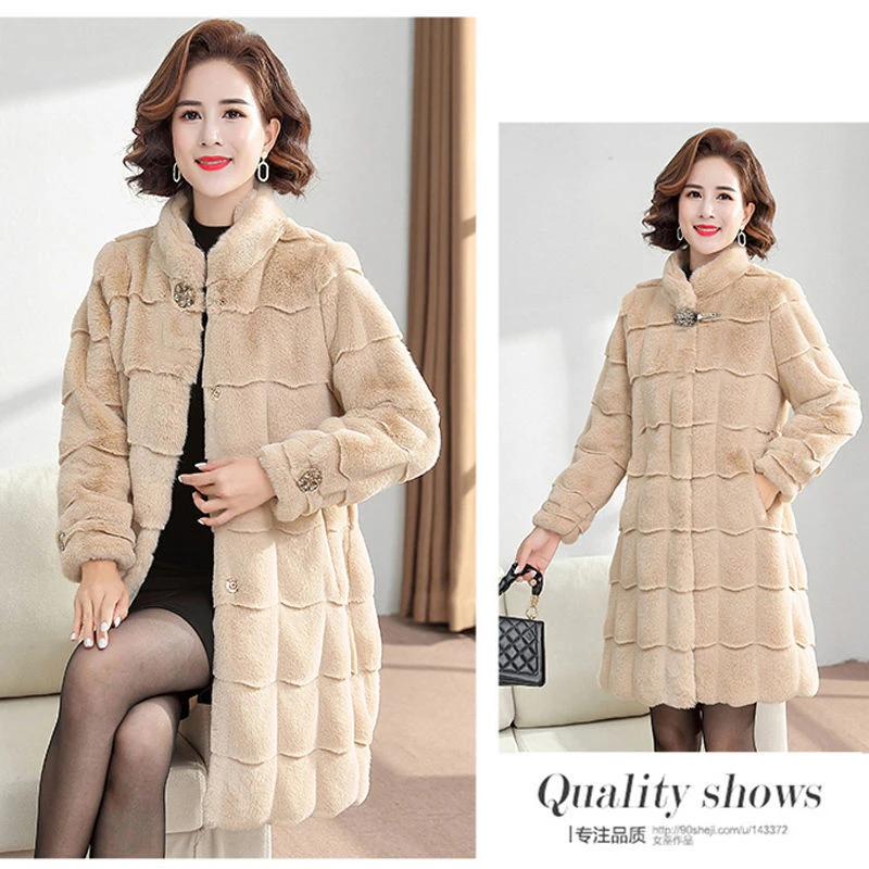 Women New Vintage Faux Leather Mink Fur Coat Plus Size Thickened High Quality Fashion Loose Long overcoat M-5XL