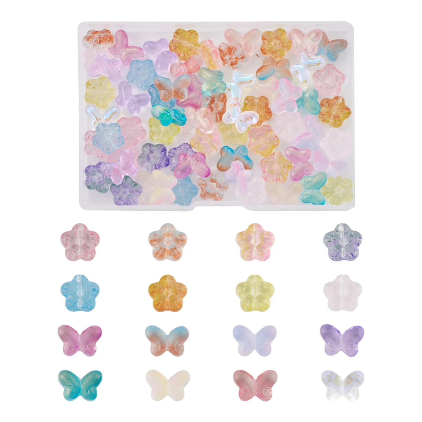 

Прозрачные стеклянные бусины в форме бабочки, цветка сливы, 80 шт.