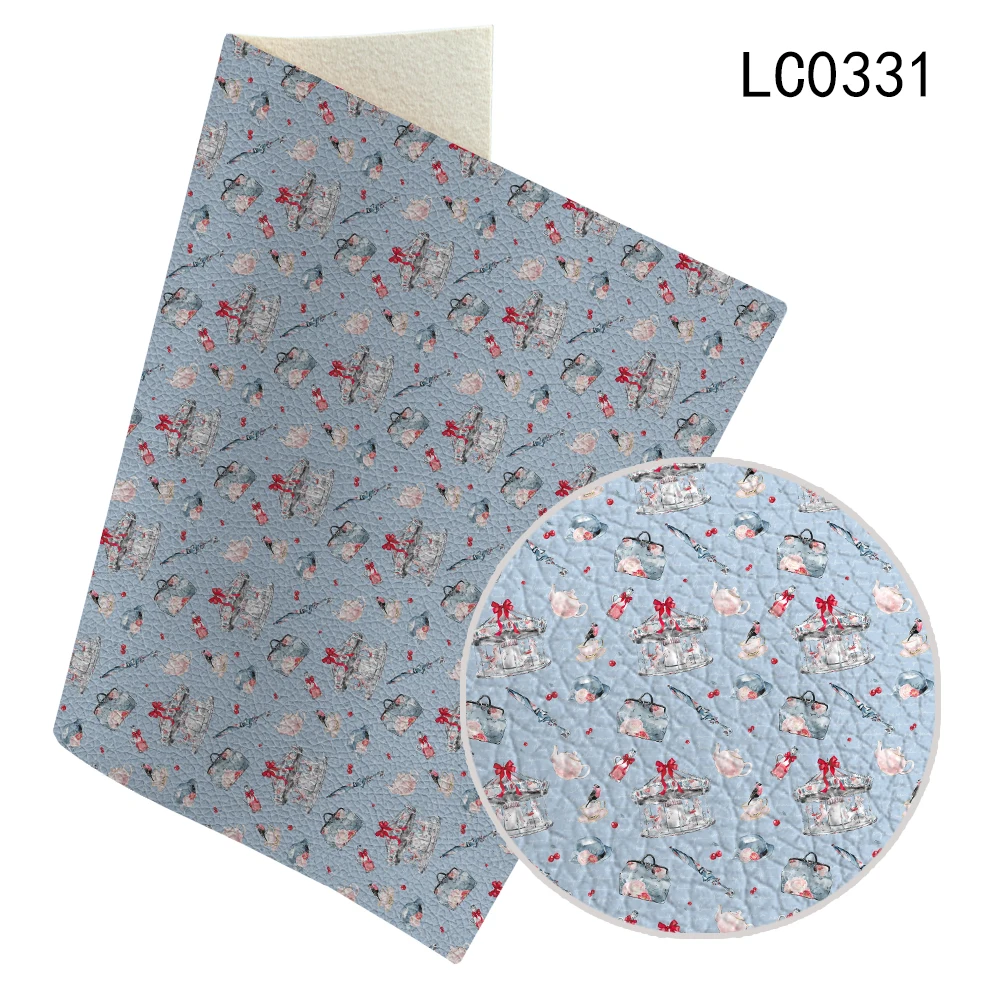 

Happy Carousel Pattern Floral Print Faux Leather 30X136CM Lychee Pattern for Bows Leather Crafts DIY Handmade Material