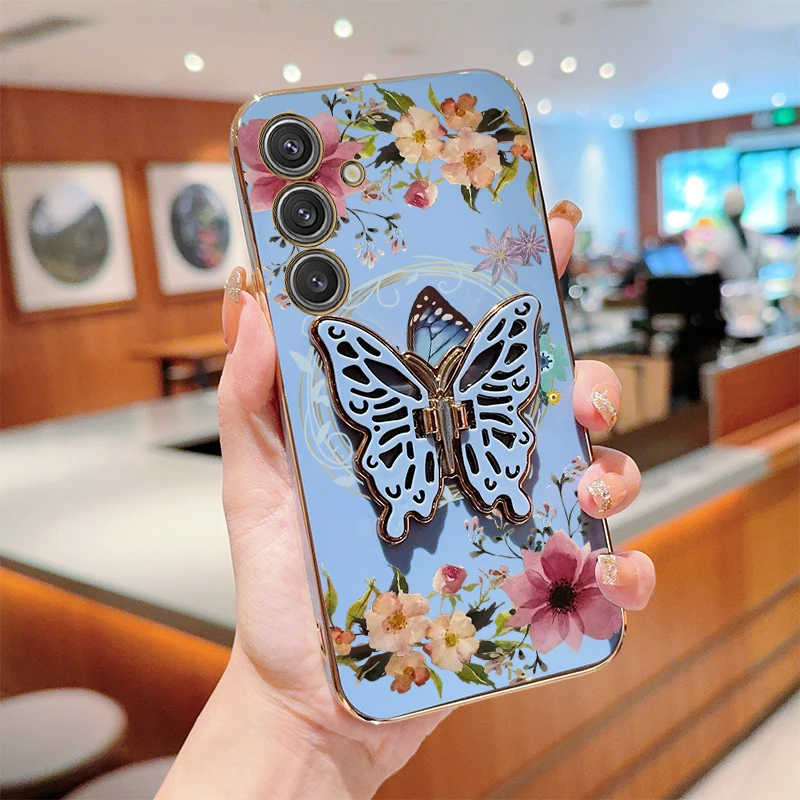 Elegant Floral & Butterfly Plating Phone Case Cover