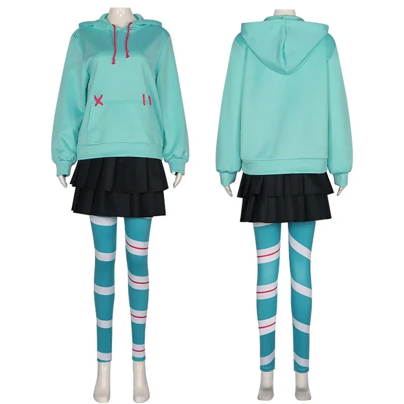 Anime Vanellope von Schweetz Cosplay Costume Adult Women Hoodie Skirt Stocking Suit Halloween Outfit Party Uniform