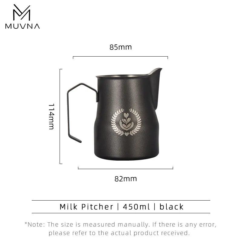 Premium Stainless Steel Milk Frothing Pitcher with Sharp Spout - 350/450ml, Black/Silver Finish