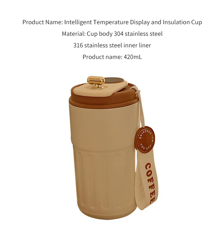 450ML Temperature Display Coffee Cup High Beauty Couple Gifts Cup Thermal Portable Tumbler Thermos for Coffee Water Bottle