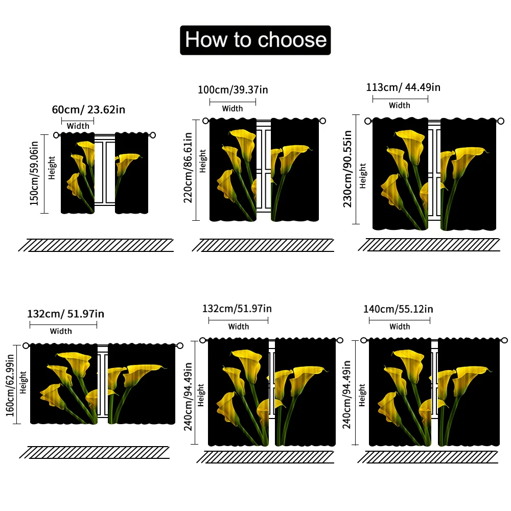 2pcs, spring summer Curtains yellow Calla Lily Sheer Curtains Versatile Polyester Decorations For Home Use for Living Room, 4