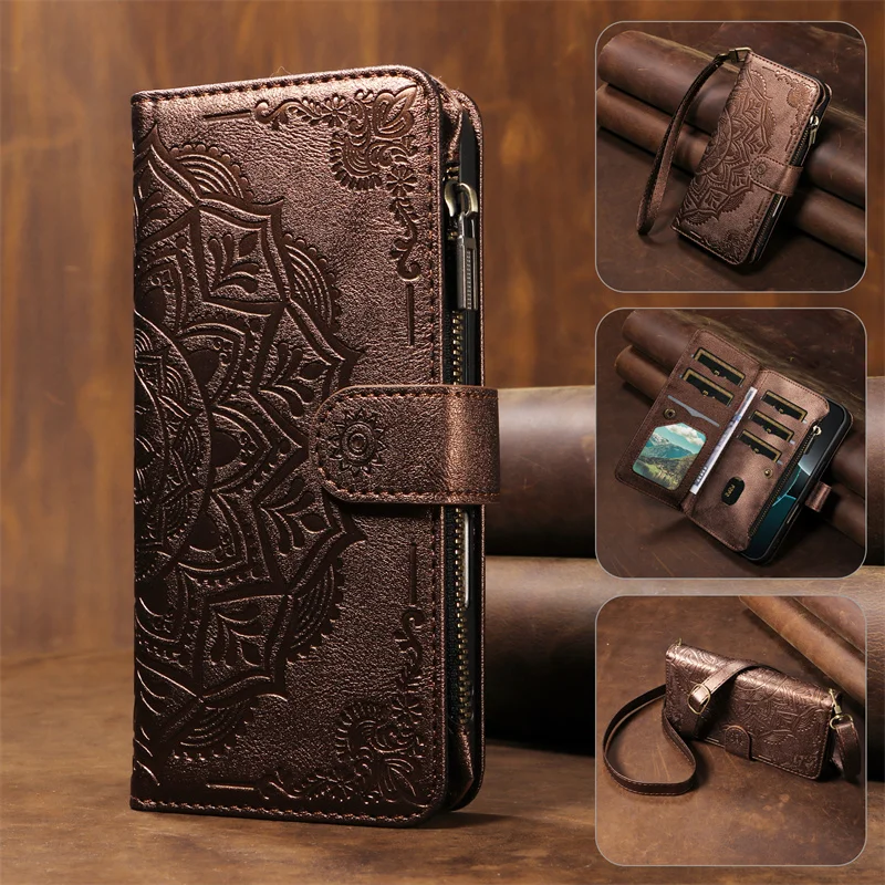 Luxury Long Strap Zipper Leather Wallet Case and Cover