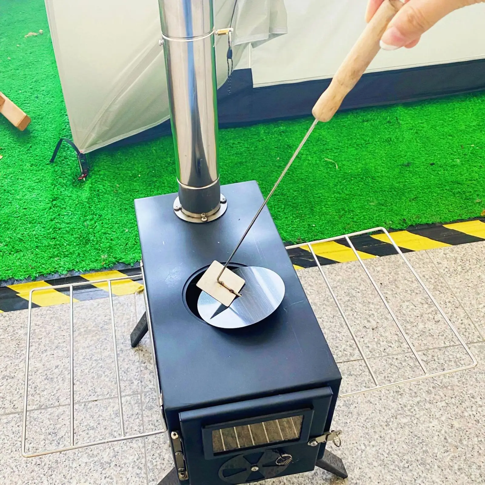Portable Fire Poker Tools Fire Pit Place Campfire Open 14.6in Fireplace Ash Rake for Hiking BBQ Barbecue Accessories