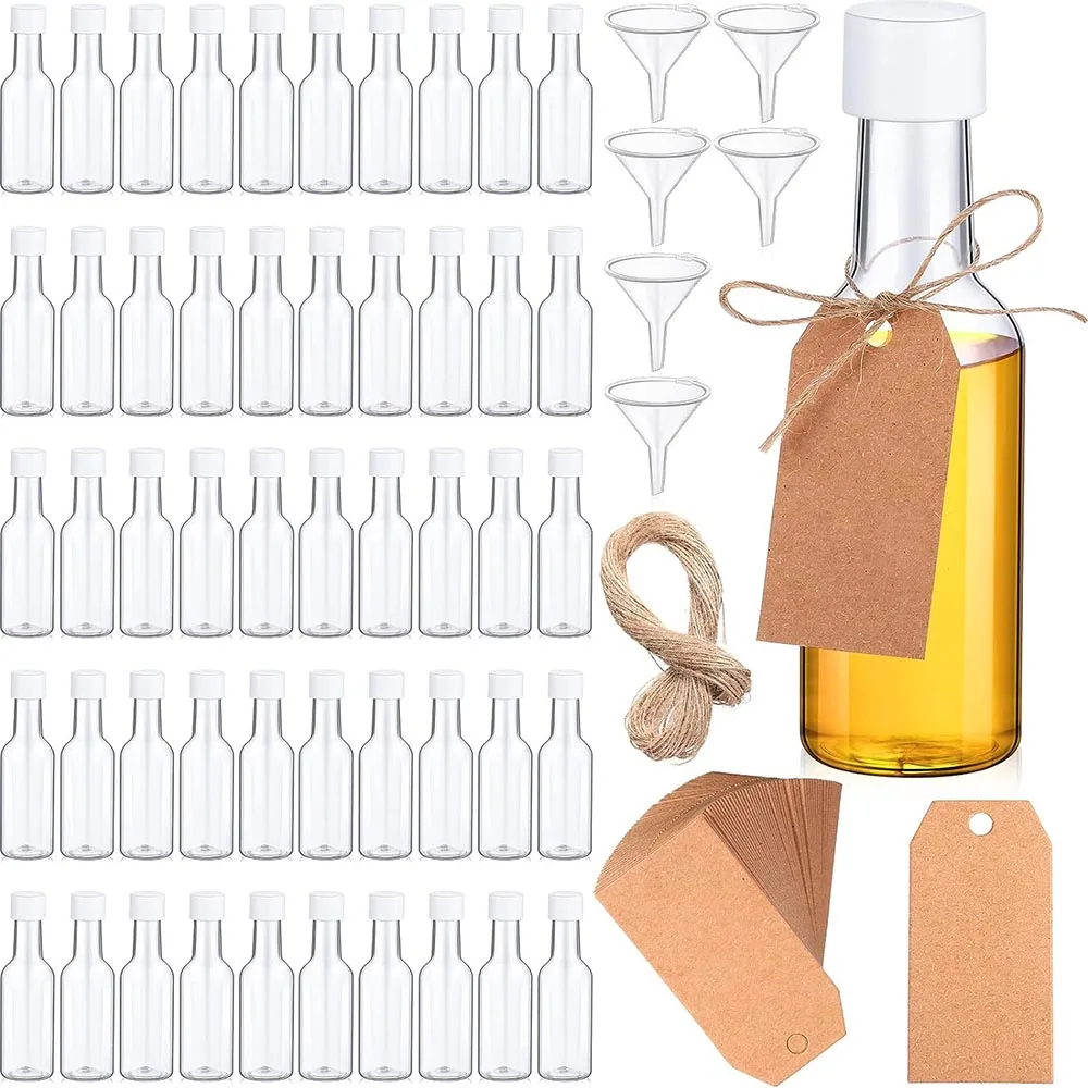 

100 Pcs Mini Liquor Bottles Set 1.7oz Mini Plastic Champagne Wine Bottles with Caps Alcohol Shot Bottles for Party White Caps