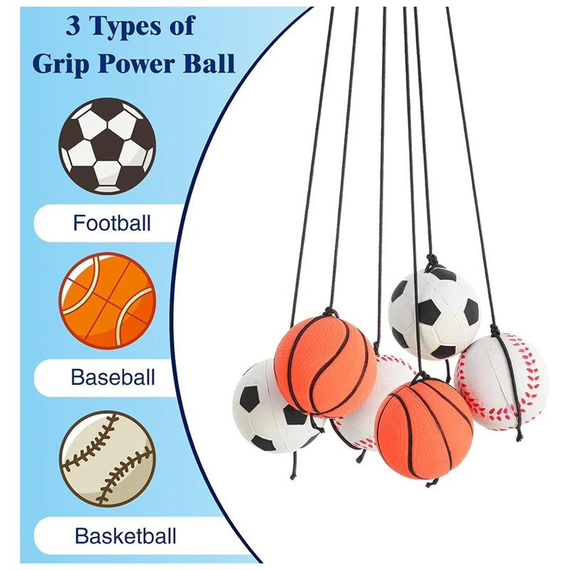 6 Pcs Wrist Return Ball Sports Wrist Ball Includes Basketball, Baseball And Football On A String Rubber Rebound