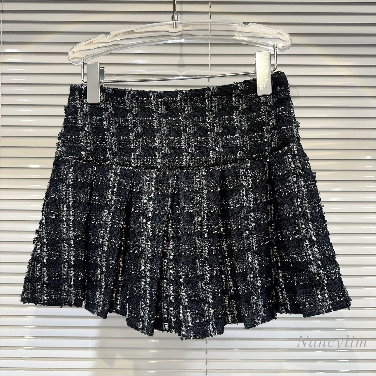 

2023 Winter Woman's New Woven Tweed Elegant Socialite Pleated Skirt Girls Students Short Skirts