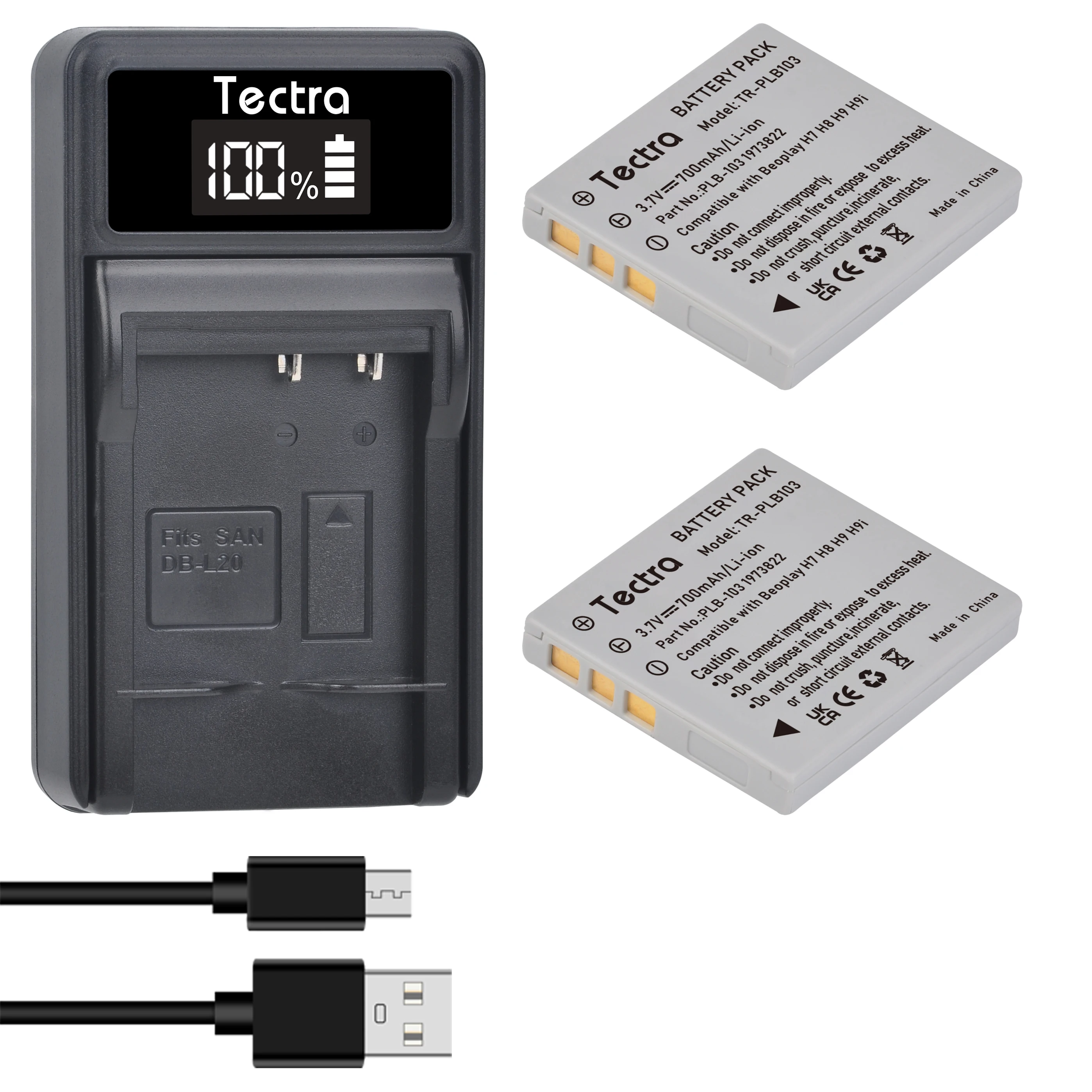 Batteria Plb-103 + Caricatore Led Per Bang & Olufsen Beoplay H7, H8, H9, H9I, H7, H8 1973822, Sanyo Db-L20 Vpc C40 C5 C6 Ca6 Ca65