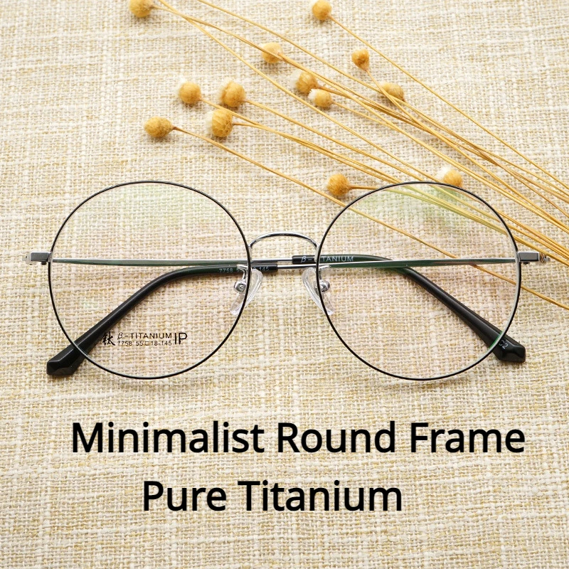 

Korean Retro Pure Titanium Glasses Frame Large Round Frame Eyeglass Women Spectacles Frame Fashionable Clear Plain Lenses Frame