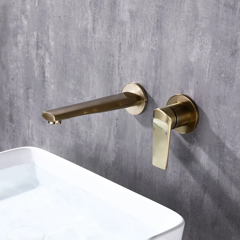 

Brass Gun Grey/Brushed Gold Bathroom Basin Faucet Hidden Mount Wall-mounted Faucet Cold And Hot Mixer Sink Tap Chrome Black