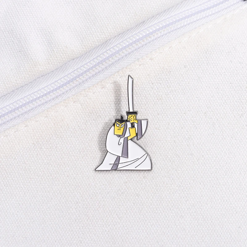Funny Anime White Clothes Warrior Enamel Pin Custom Adventure Animated Movie Brooches Lapel Badge Jewelry Gifts For Friends