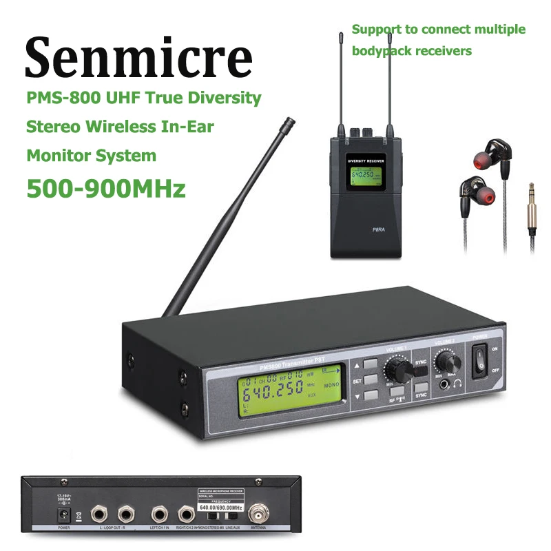 Фото Беспроводная стерео система наблюдения Senmicre PMS-800 UHF, одинарный передатчик для мониторинга сценической производительности №1