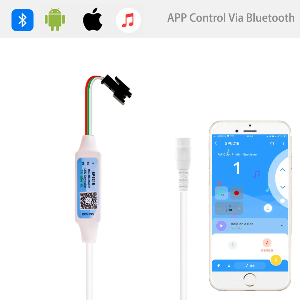Фото 5 шт., Bluetooth SP621E, мини-телефон, управление через приложение, USB/DC Для WS2811 WS2812B SK6812 Pixel Dream Color LED Strip №4