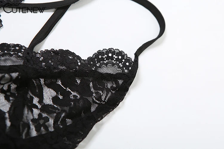 Lace Women Playsuits Solid Sexy Cross Spaghetti Strap Backless Low Neck Trim Sheer Slim Rompers Mujer Midnight One Piece