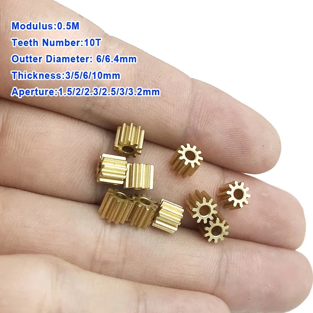 Produktbild von 10er-Set Messing-Zahnräder 10 Zähne, Modul 0,5 – Für Wellen Von 1,5 Bis 3,2 Mm