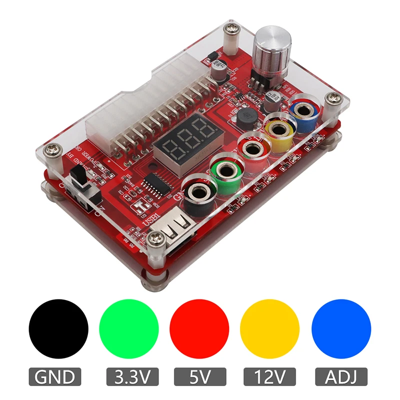 Atx-ajustável Power Supply Breakout Board Acrílico Case Kit Módulo Adaptador Conector de Alimentação Suporta 3.3v 5v 12v 1.8v10.8v 24pin - Imagem 6