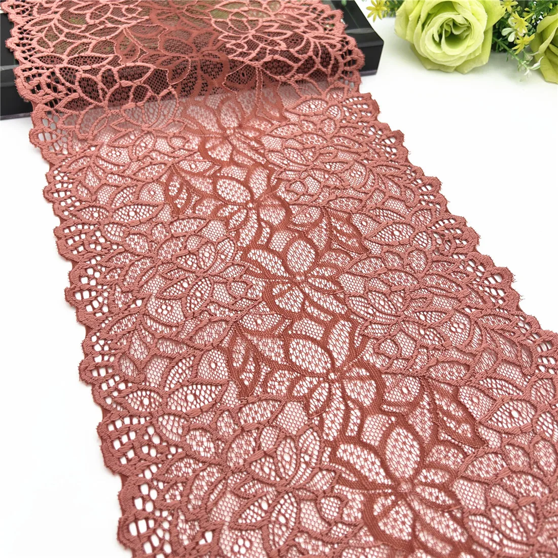 3y/lot Width 8 5/8" 22cm Brick Red Elastic Stretch Lace Trim For Clothing Accessory Dress Sewing Applique Costume Lace Fabric 5
