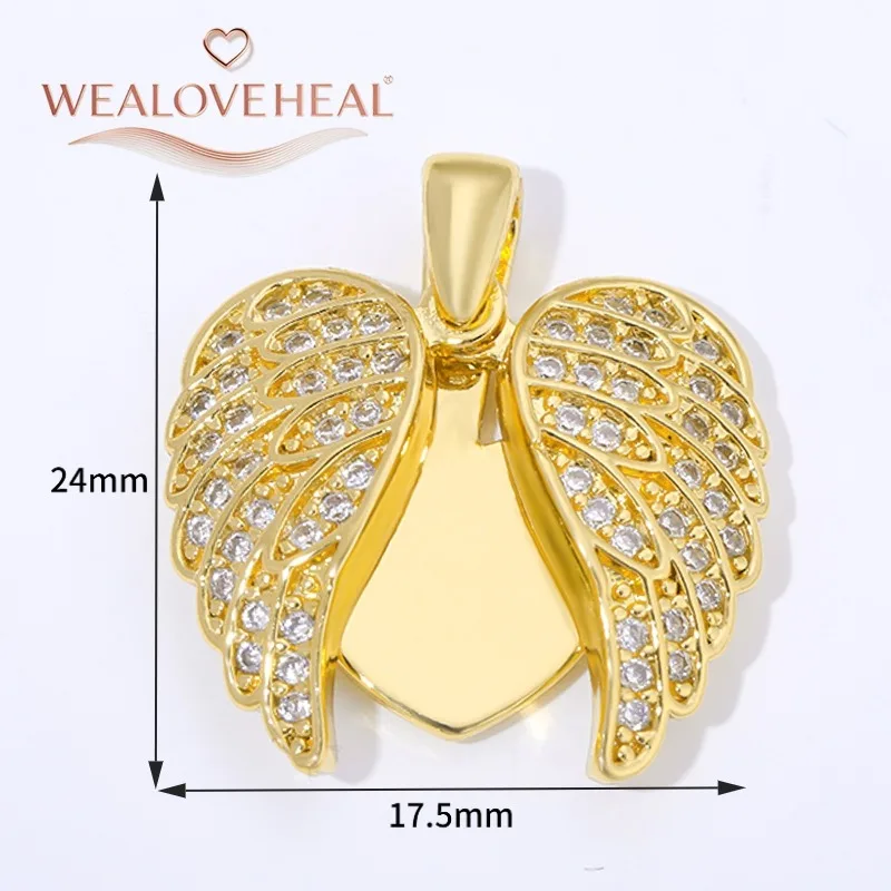 18K Vergoldeter Messing-Herzanhänger, mit Zirkonia besetzte Herzflügel-Charms für DIY Handgemachte Halsketten-Schmuckherstellung Zubehör – Detail 21