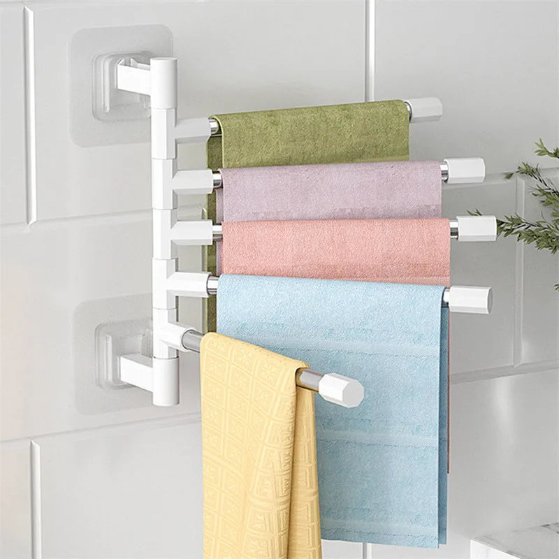 1Pc White Stainless Steel Swing Arms Towel Rack Save Space 2-6Bar Towel Hanger Wall Mounted Bracket Hanging Holder Bathroom Tool