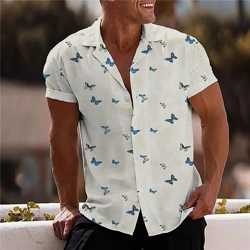 2022 Butterfly Shirts For Men 3d Print Men's Hawaiian Butterfly Shirt Beach Short Sleeve Fashion Top Tee Shirt Man Blouse Camisa incerun men hawaiian shirt short sleeve ethnic printed casual loose blouse vintage beach shirt men camisa masculina plus size