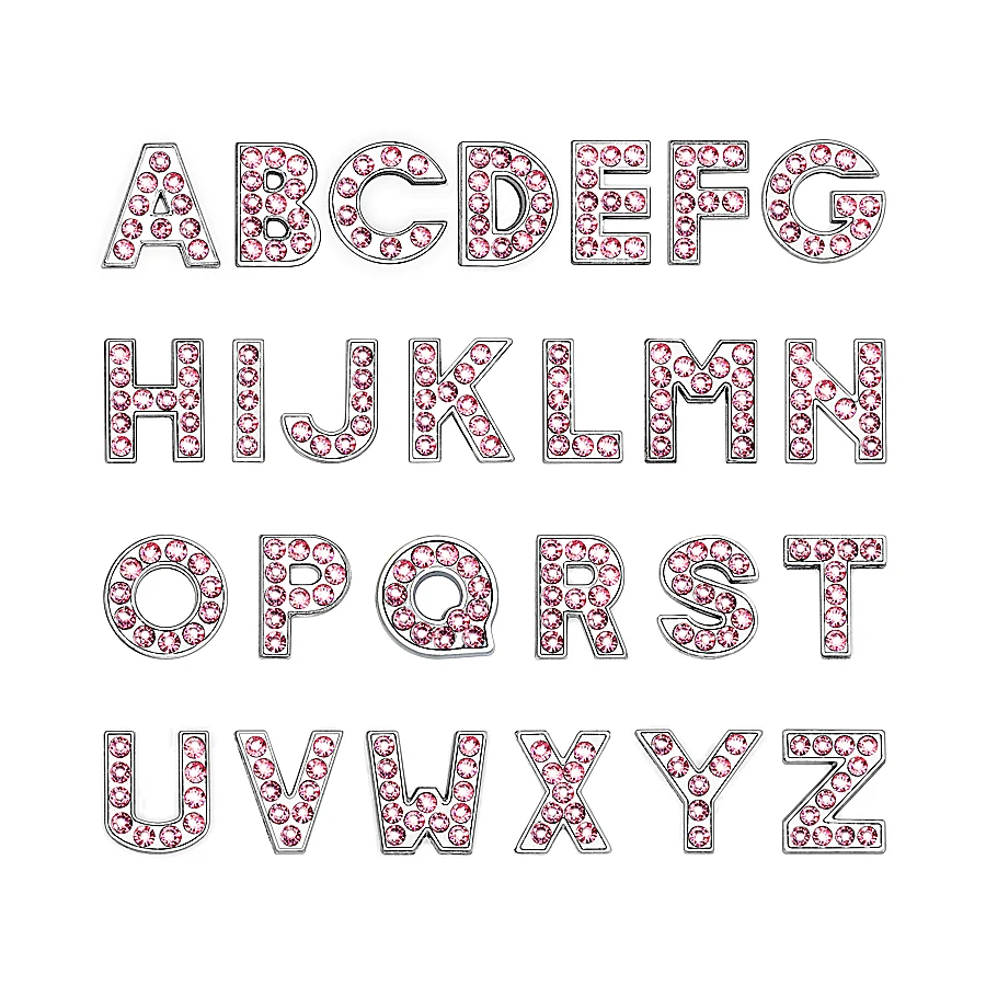 A-Z 8mm Pink Full Rhinestone Slide Letters For Bracelet Making Alphabet DIY Wristband Pet Collar Keychain Jewelry Women Gift 1pc