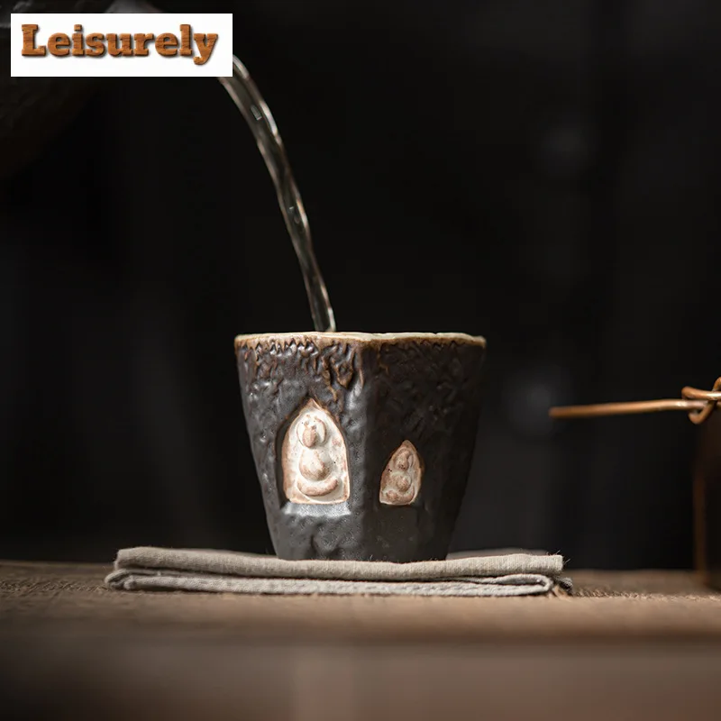 Wabi-sabi Style Stoneware Teacup Handmade Dunhuang Buddha Cup Retro Master Cup Chazhan Pottery Coffee Mug Kung Fu Tea Set Gifts