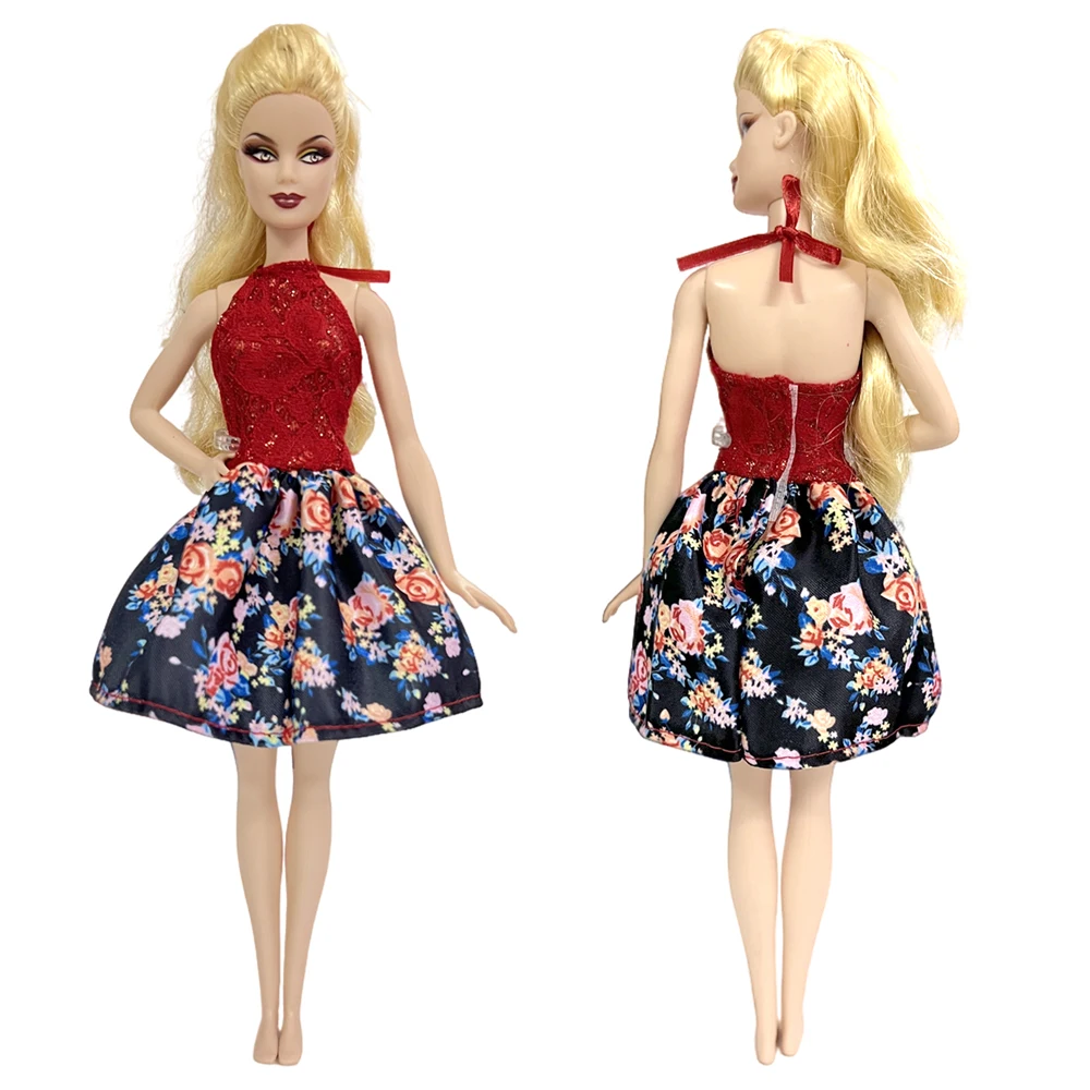 NK Official 1 Pcs Red Dress 1/6 Doll Clothes for barbie Fashion Flower Pattern Skirt  Doll Accessories Clothing Doll Toys