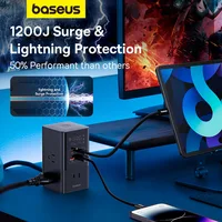 Baseus 35W Fast Charger Digital Power Strip 7-in-1 Charging Station 4000W Rated Power Digital Display For iPhone 15 14 Pro Max 4