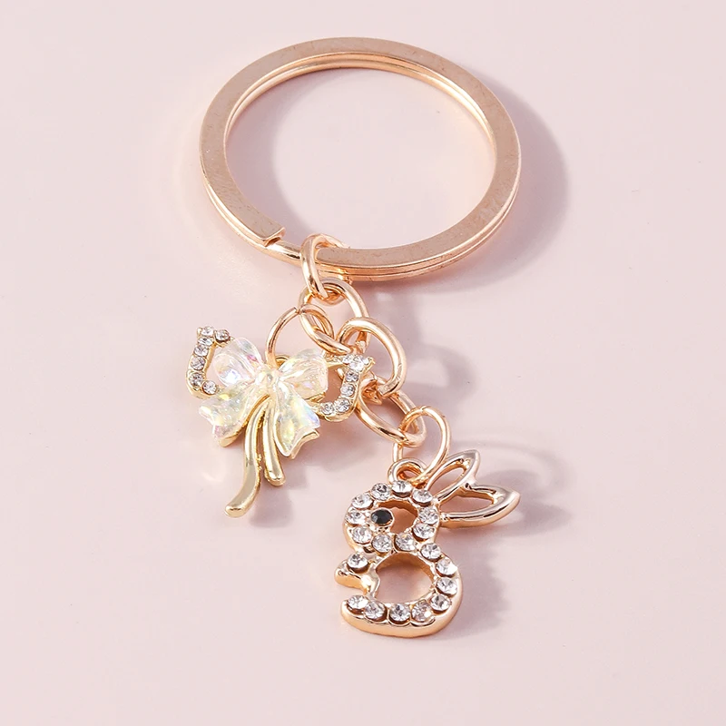 Niedlichen Kristall Strass Kaninchen Schlüssel bund für Auto Schlüssel halter Frauen Mädchen Schlüssel ring Anhänger Handtasche Charms DIY Schmuck Geschenke