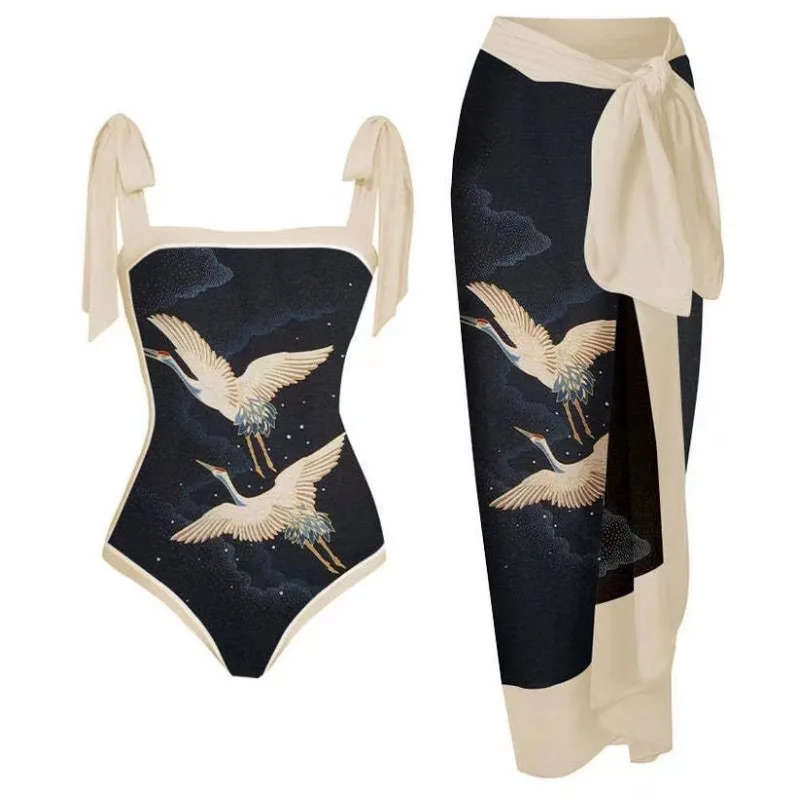 Two-Piece Swimsuit for Women, Holiday Style, Print, Belly Cover, Buttock, Long Skirt, Internet Celebrity, Holiday Bikini, 2024