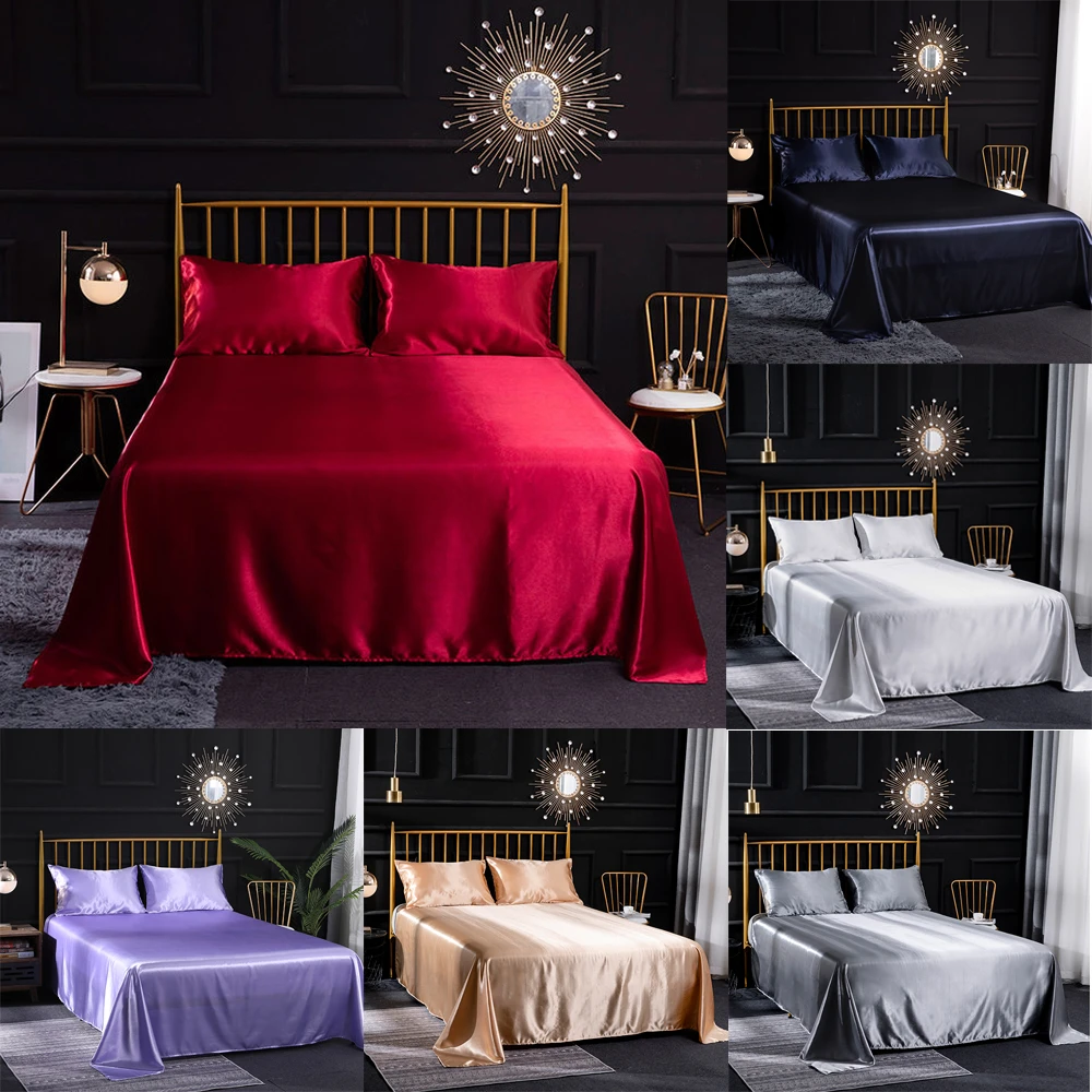 9 Colors Satin Flat Sheet Solid Color Smooth Bedsheets Bedspread