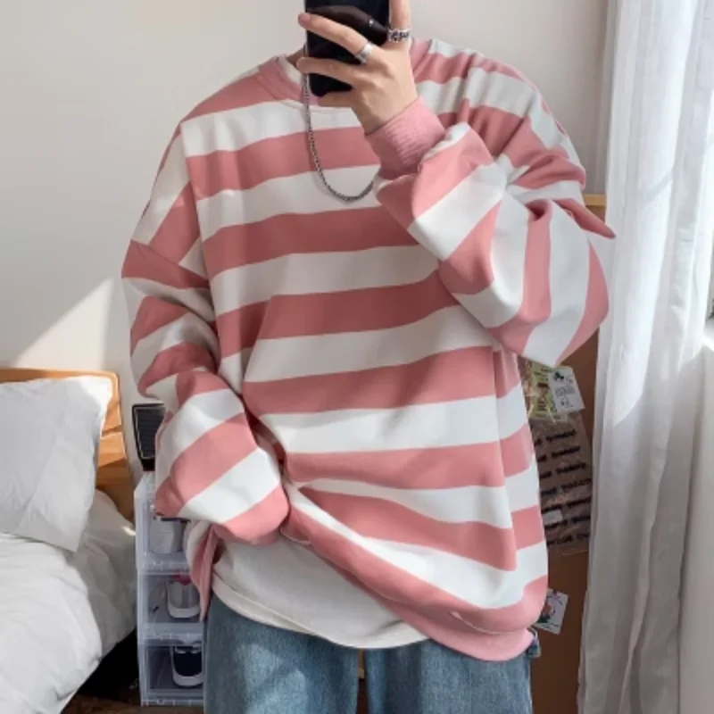 

Spring Autumn Stripes Women Men O Neck Long Sleeve Youth Causal Streetwear Clothing Fashion 2023 Tops Loose