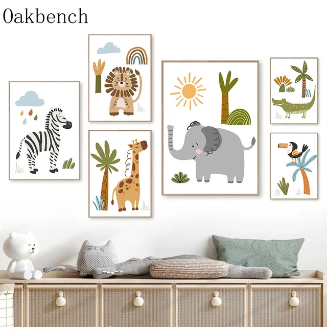 Baby Room Bilder Deko Poster Kinderzimmer Dschungel Tiere Set 4