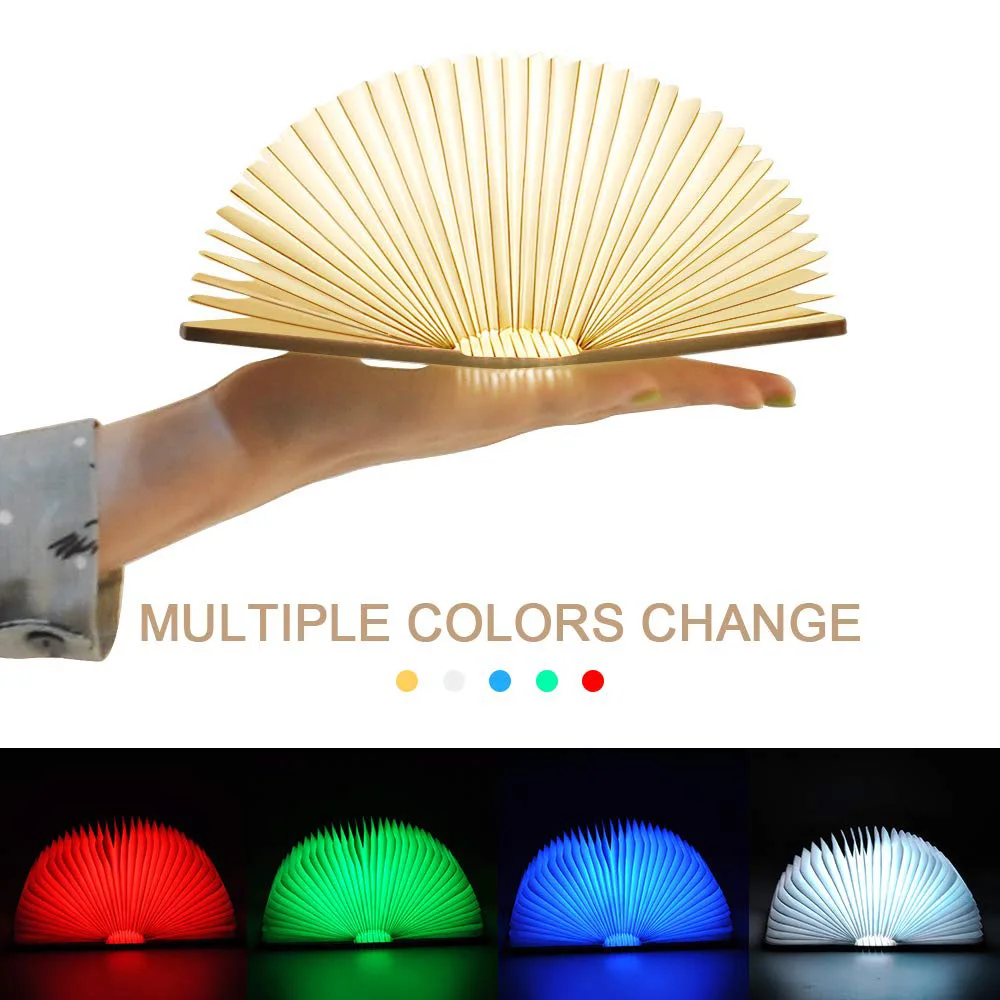 크리 에이 티브 나무 LED 책 밤 빛 휴대용 USB 충전식 자기 접이식 책상 테이블 램프 침실 머리맡 장식