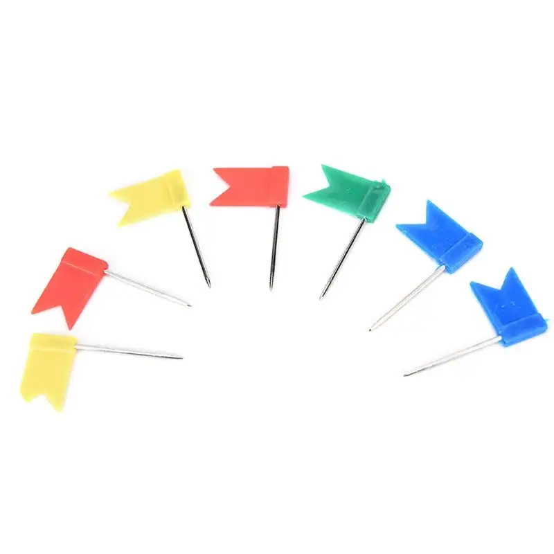 Push pins 50pcs/lot Flag Shape Long Pin Thumbtacks Colored Cork Board Map Marked Pushpin Home Office Wall Thumb Tack Decorative Tools