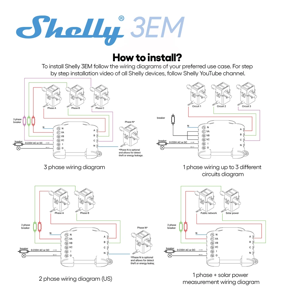 Shelly EM + Clamp Domotica WiFi Operated Energy Meter Contactor