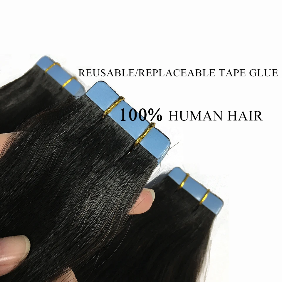 Tape In Human Hair Extensions #1 Black 100% Real Human Hair Skin Weft Adhesive Glue On For Salon High Quality