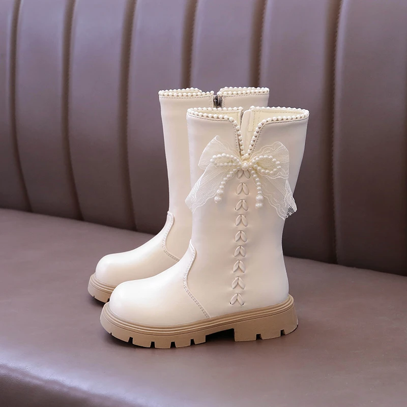 Girls Leather Mid Calf Boots Winter Kids Boots